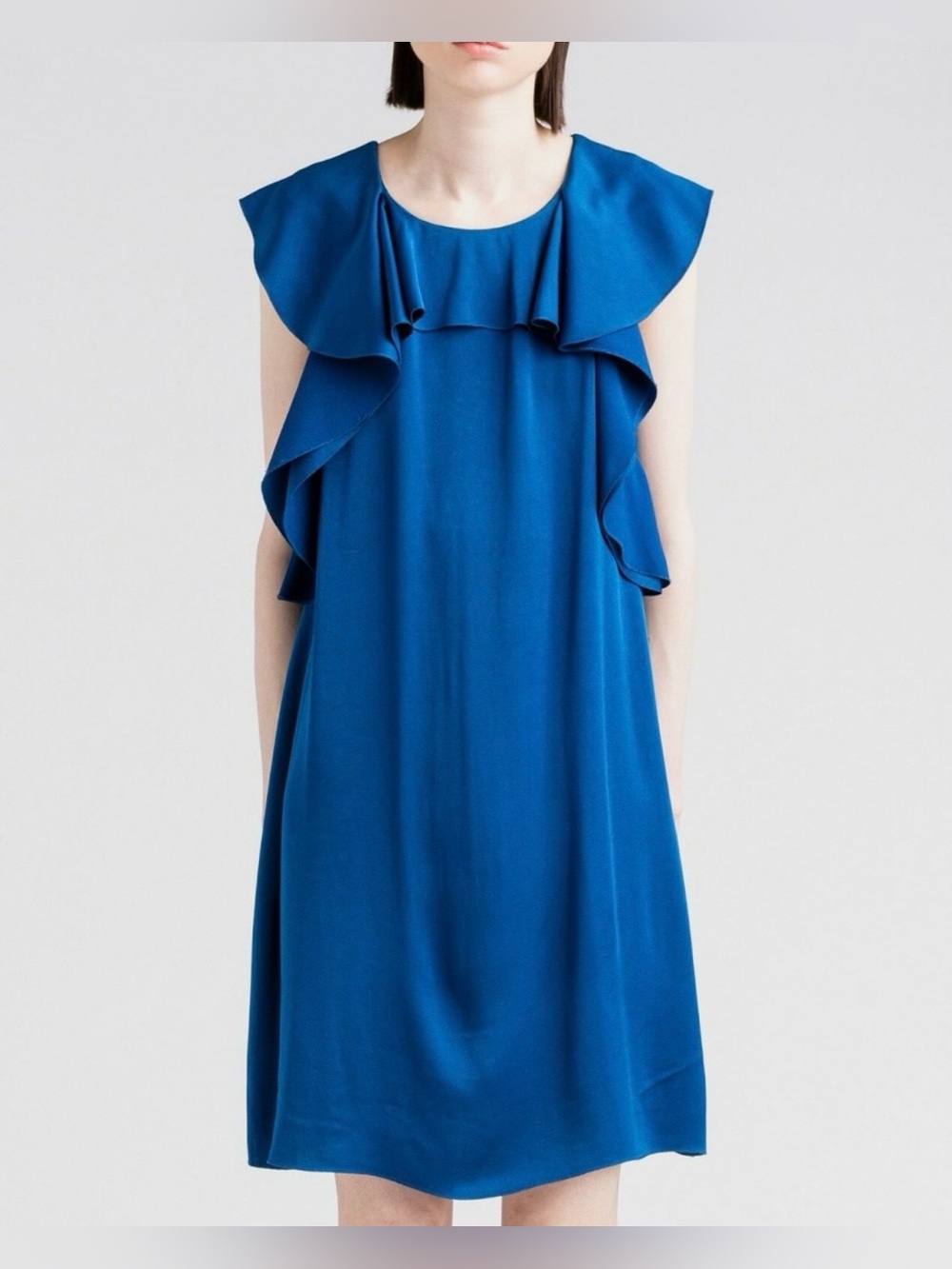 Lanvin Paris ruffle dress in azure blue w tie back size 36